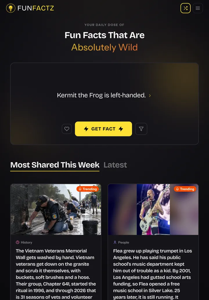 The FunFactz homepage on a tablet